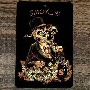 Smoking Money‎ Gambling Bank Robber Skull 8x12 Metal Wall Sign Poster